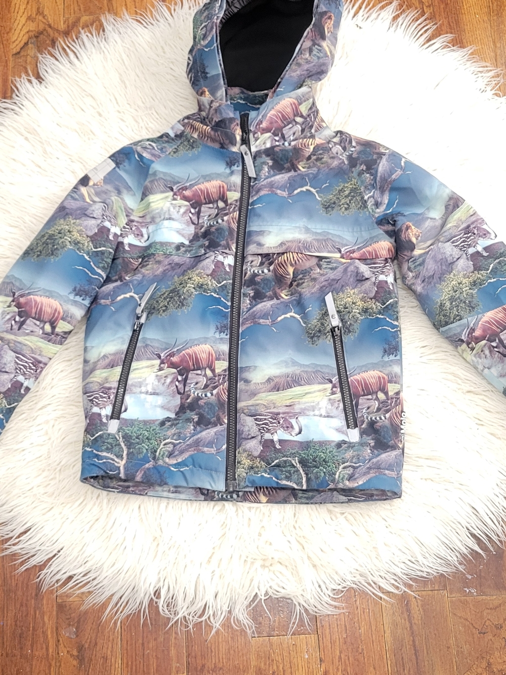 Molo Kids Blue Woodland Print Hooded Jacket - Picture 11 of 14